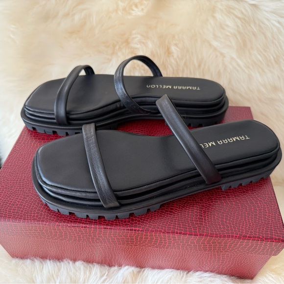 Tamara Mellon Console Lug Napa Laminata sandal slide in size 7/37 BRAND NEW - Picture 1 of 16